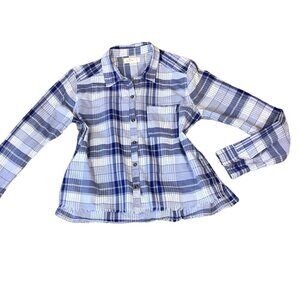 Hollister Lightweight Frayed Hem Blue & White Plaid Button Up Shirt Sz M 288A